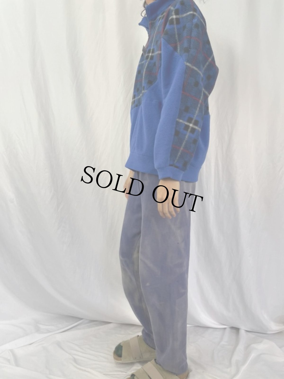 画像3: 80's チェック柄 プルオーバーフリースジャケット (3)