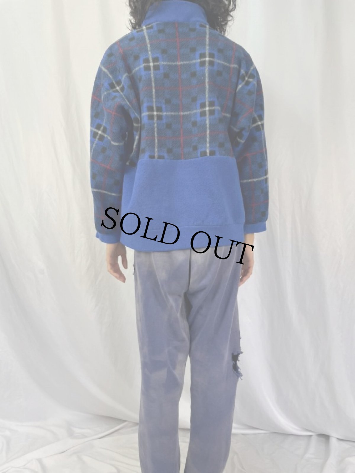 画像4: 80's チェック柄 プルオーバーフリースジャケット (4)