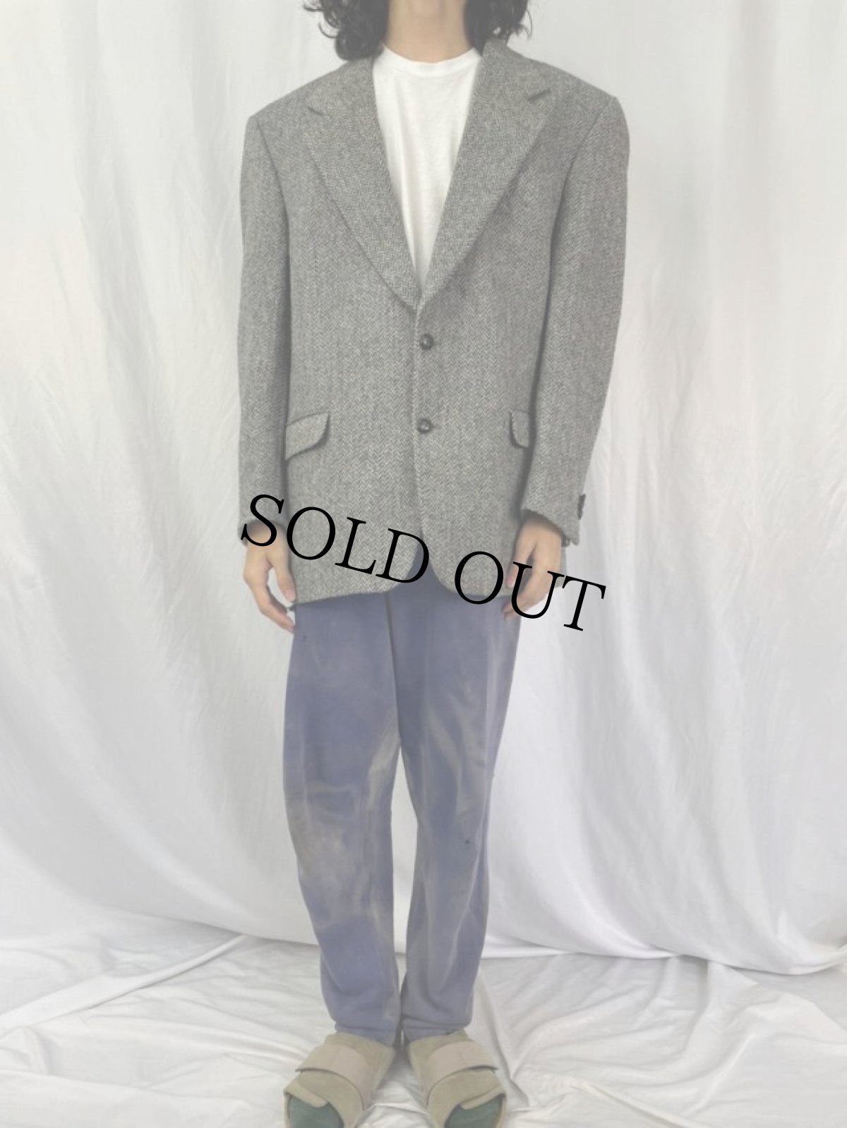 画像2: 80〜90's Harris Tweed CANADA製 ヘリンボーン織 ツイードテーラードジャケット (2)