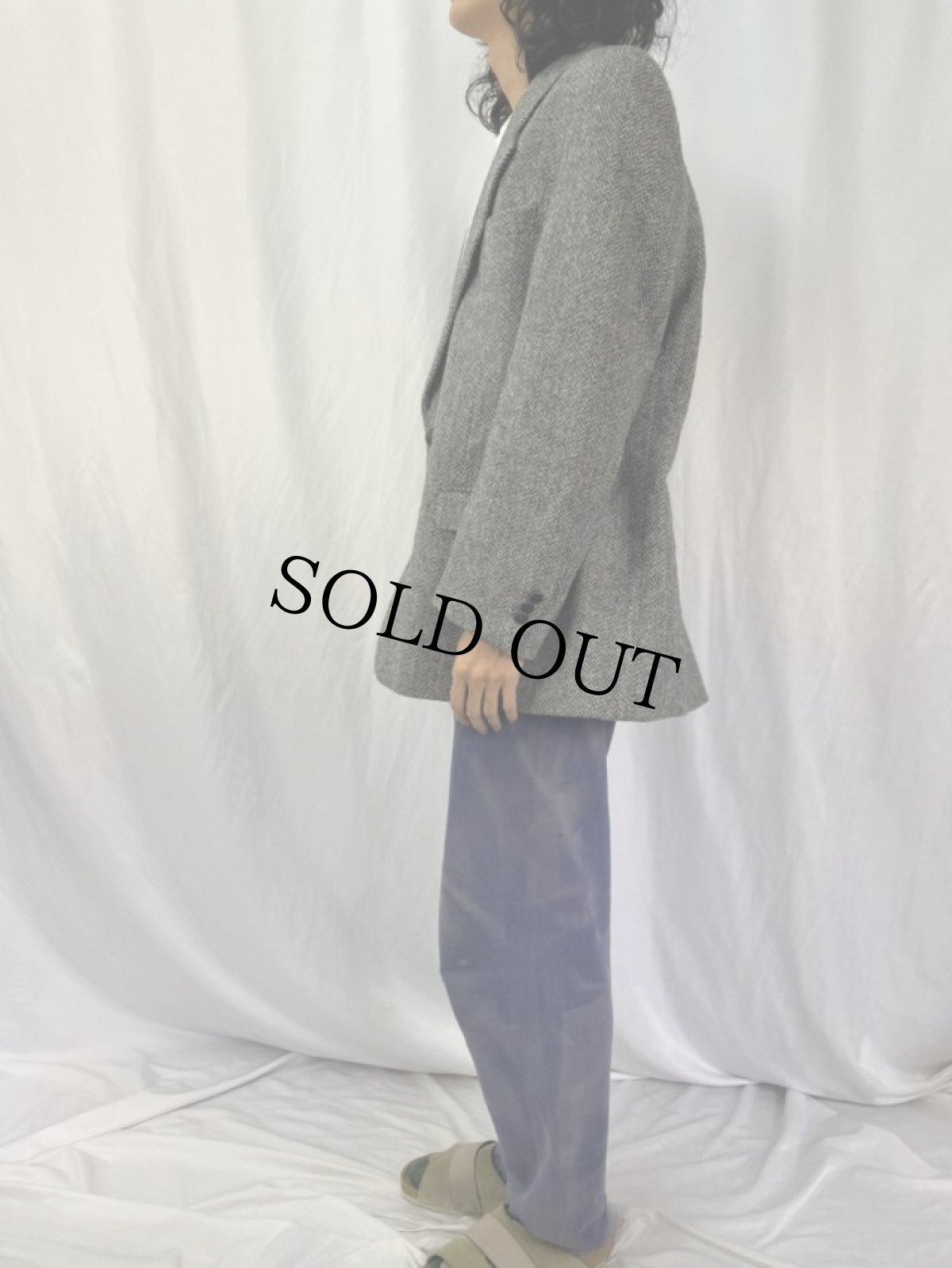 画像3: 80〜90's Harris Tweed CANADA製 ヘリンボーン織 ツイードテーラードジャケット (3)