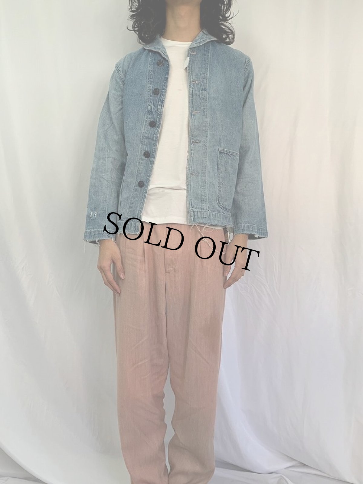 画像2: 40's U.S.NAVY チェンジボタン ショールカラーデニムカバーオール (2)