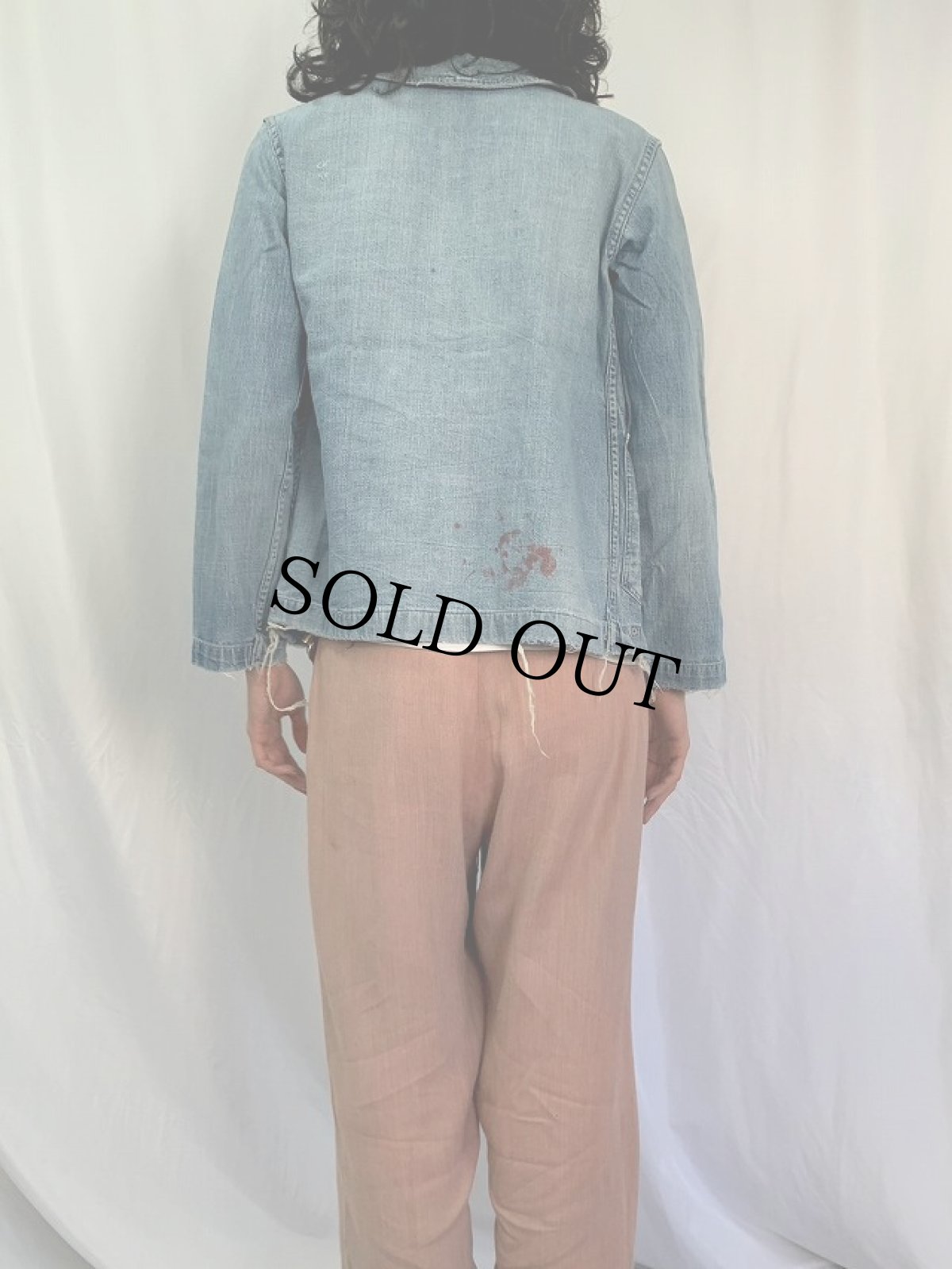 画像4: 40's U.S.NAVY チェンジボタン ショールカラーデニムカバーオール (4)