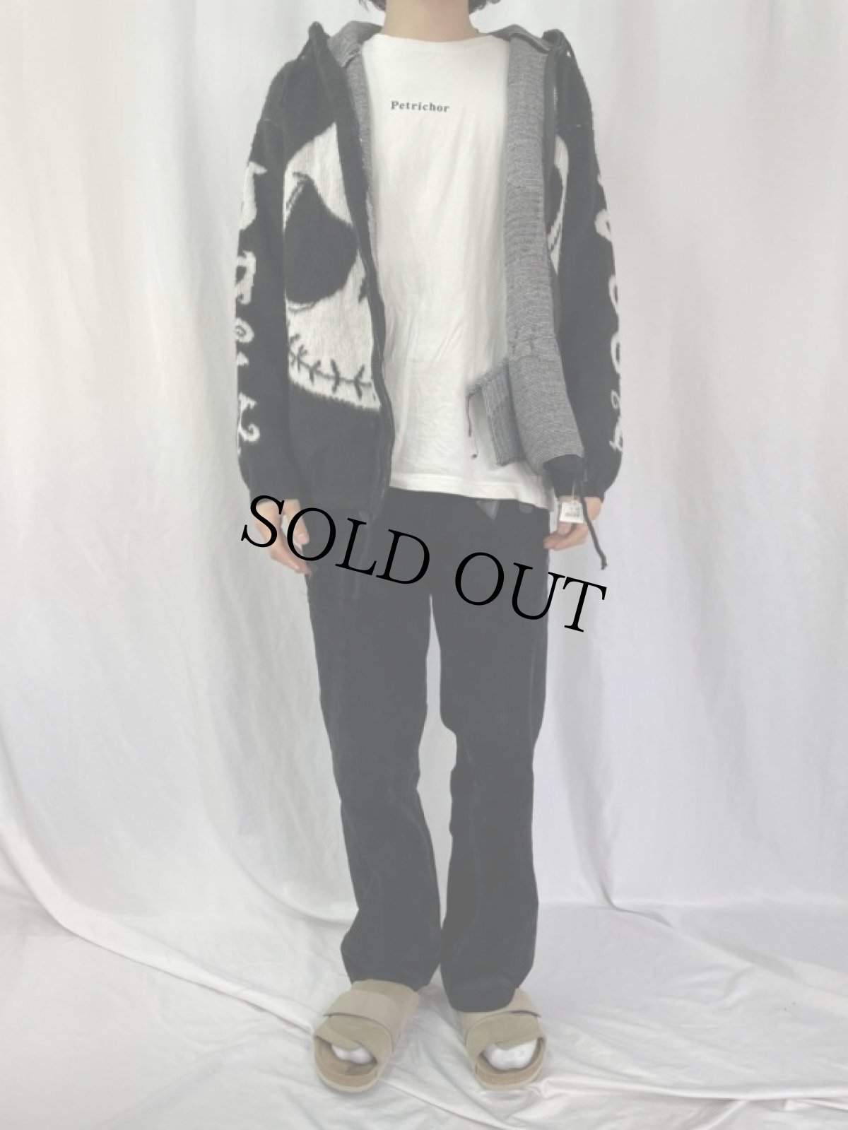 画像2: DISNEY NIGHTMARE JACK柄 ECUADOR製シャギーニットパーカー L (2)