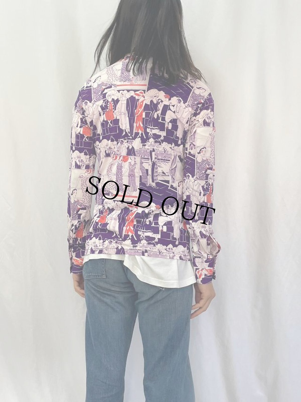 画像4: 70's イラスト総柄 ポリシャツ M (4)