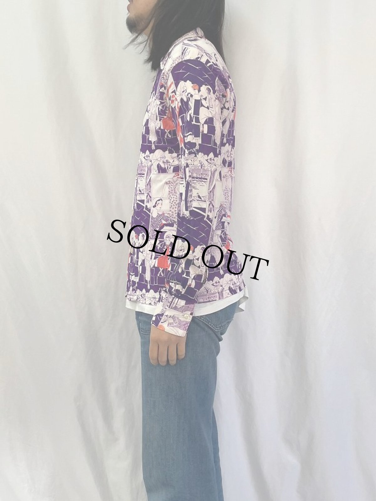 画像3: 70's イラスト総柄 ポリシャツ M (3)