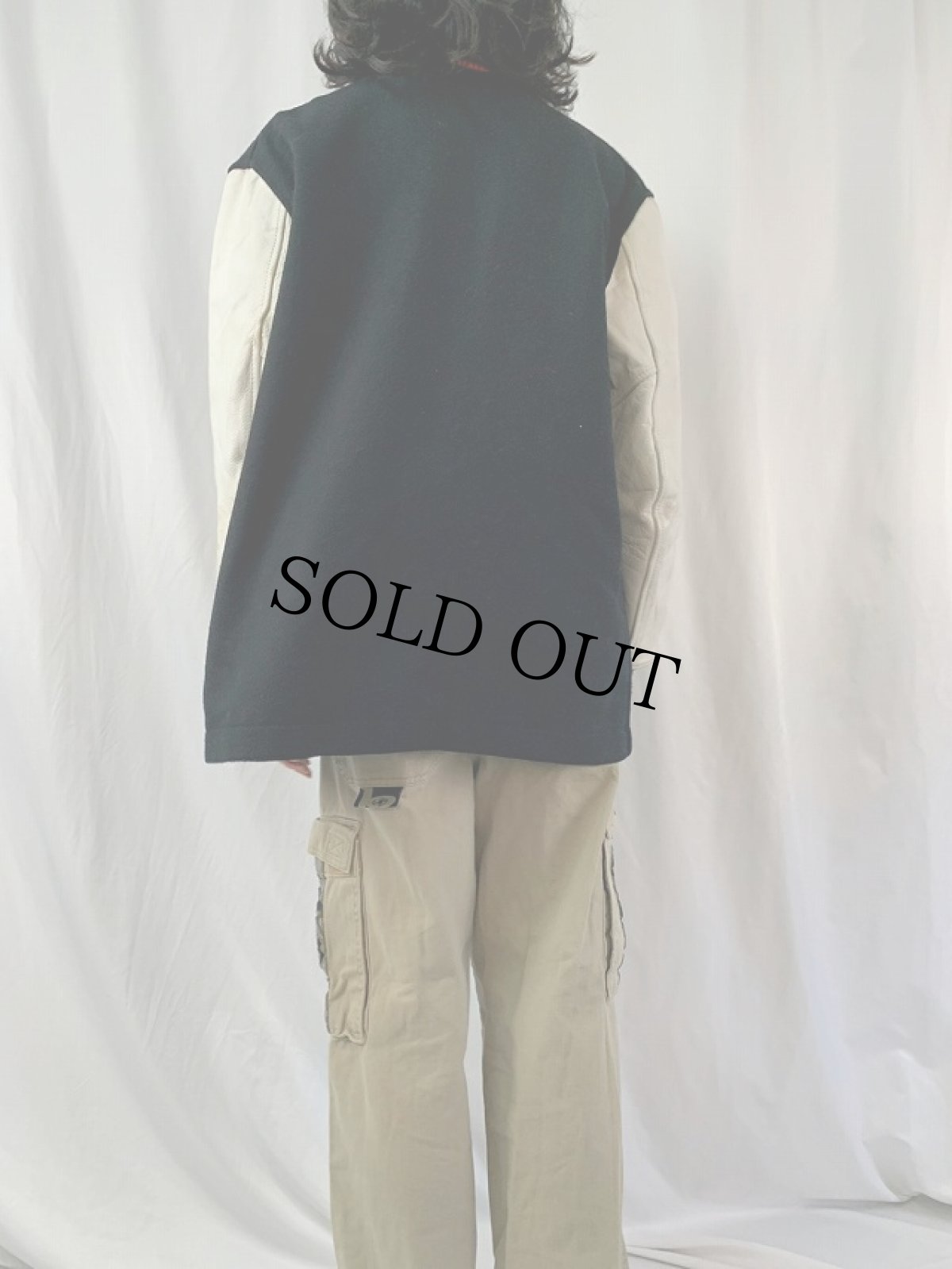 画像4: 60's WHITING ワッペン付き レザー×メルトンウールロングスタジャン BLACK SIZE44 (4)