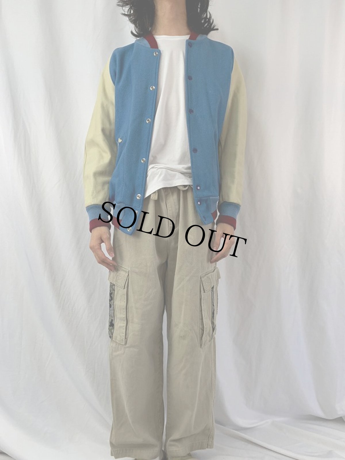 画像2: 70's レザー×メルトンウールスタジャン (2)