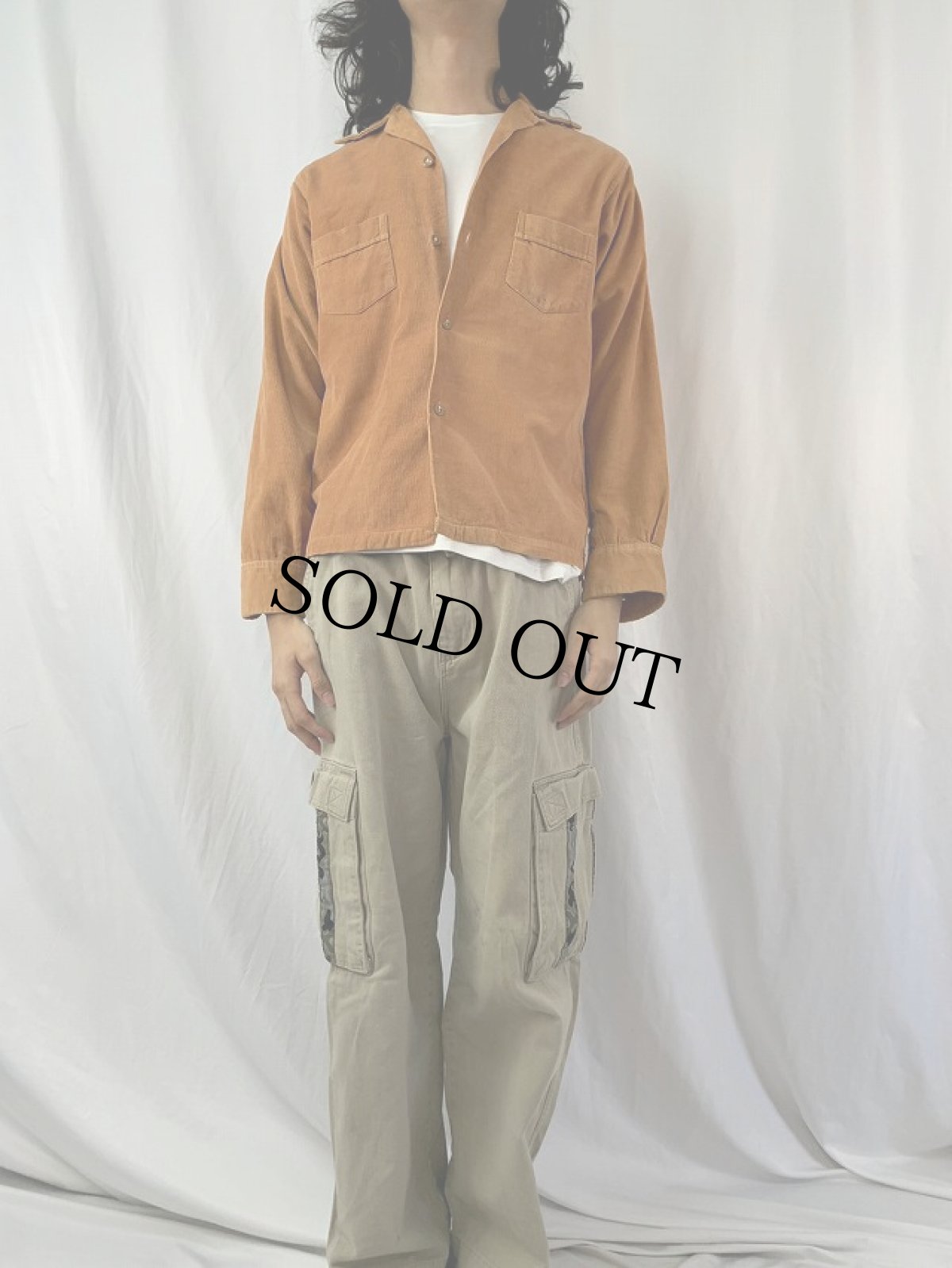 画像2: 60's CHECKERS コーデュロイオープンカラーシャツ SIZE18 (2)