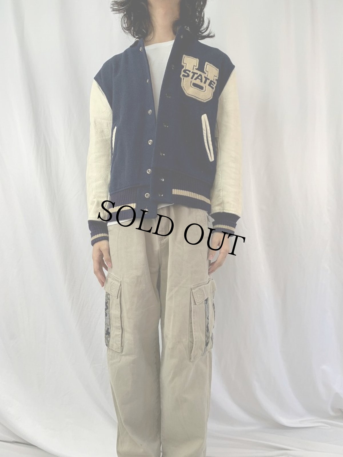 画像2: 60's Whiting "STATE" ウール×レザースタジャン 42 (2)