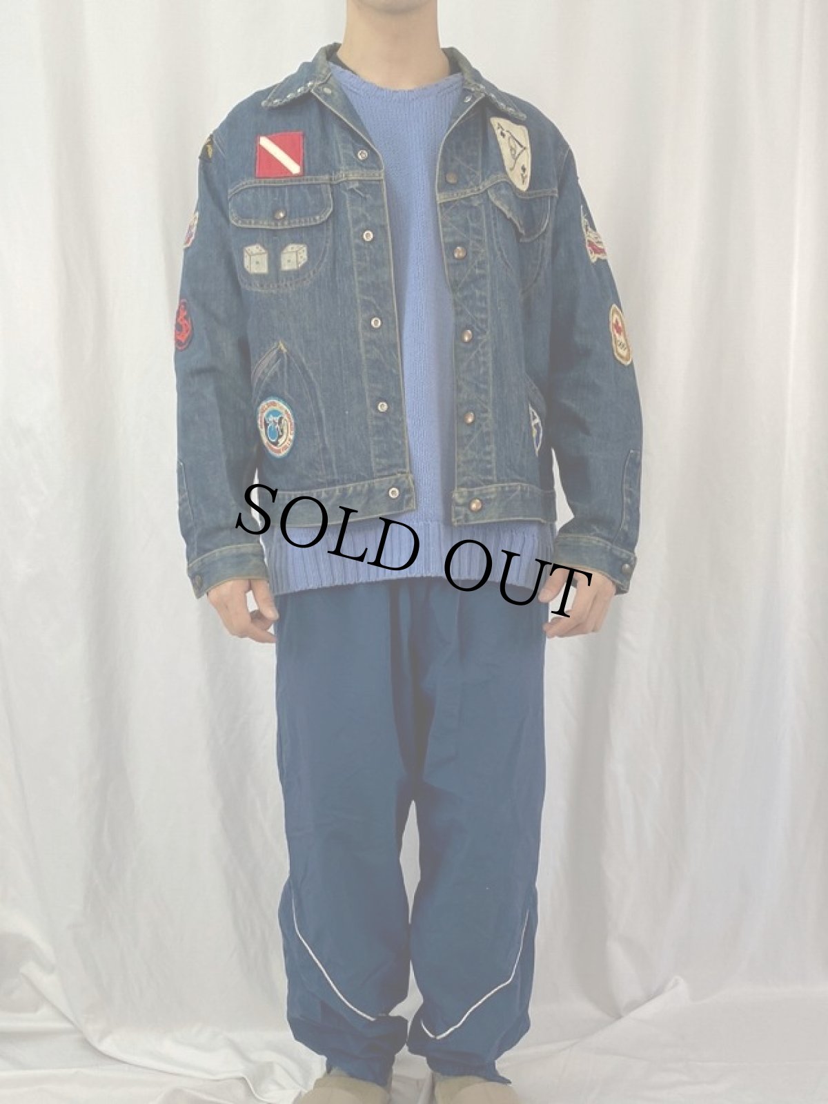 画像2: 70's ワッペンカスタム デニムジャケット M (2)