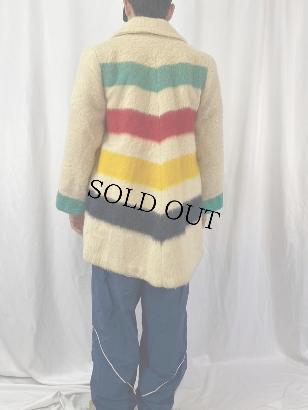 画像4: 70's Hudson's Bay マルチカラーボーダー柄 ブランケットコート (4)