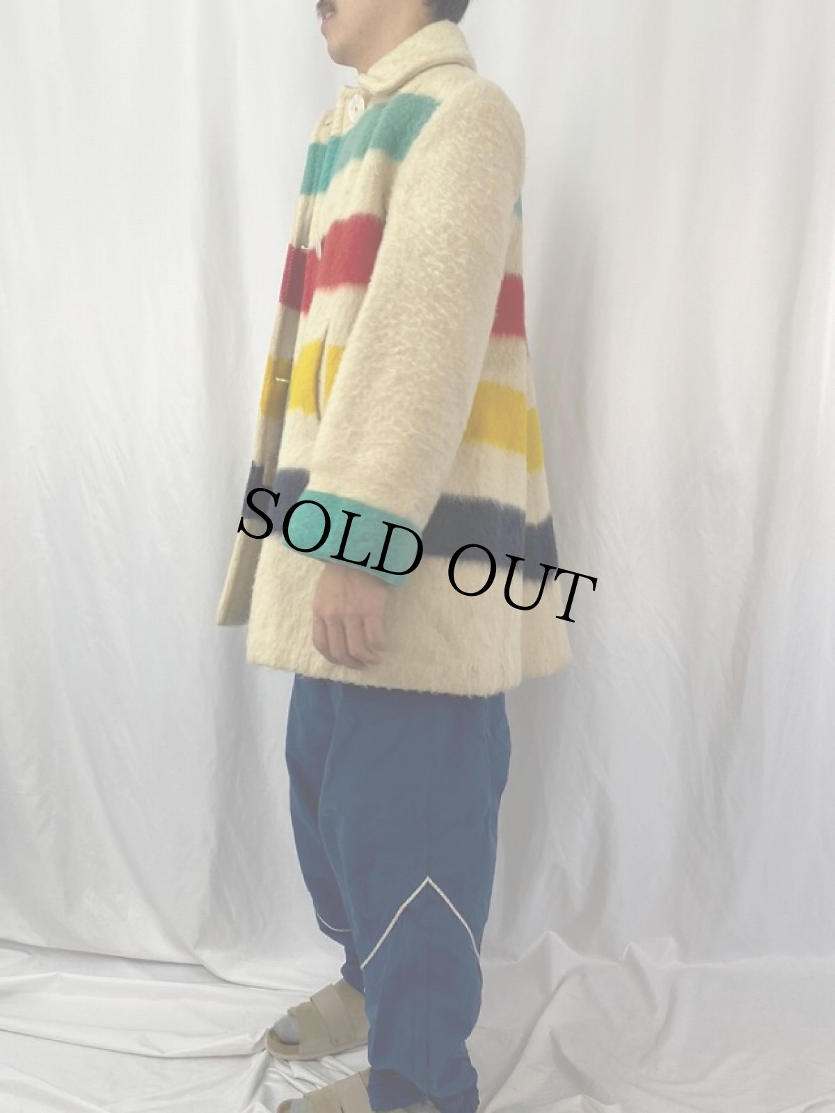 画像3: 70's Hudson's Bay マルチカラーボーダー柄 ブランケットコート (3)