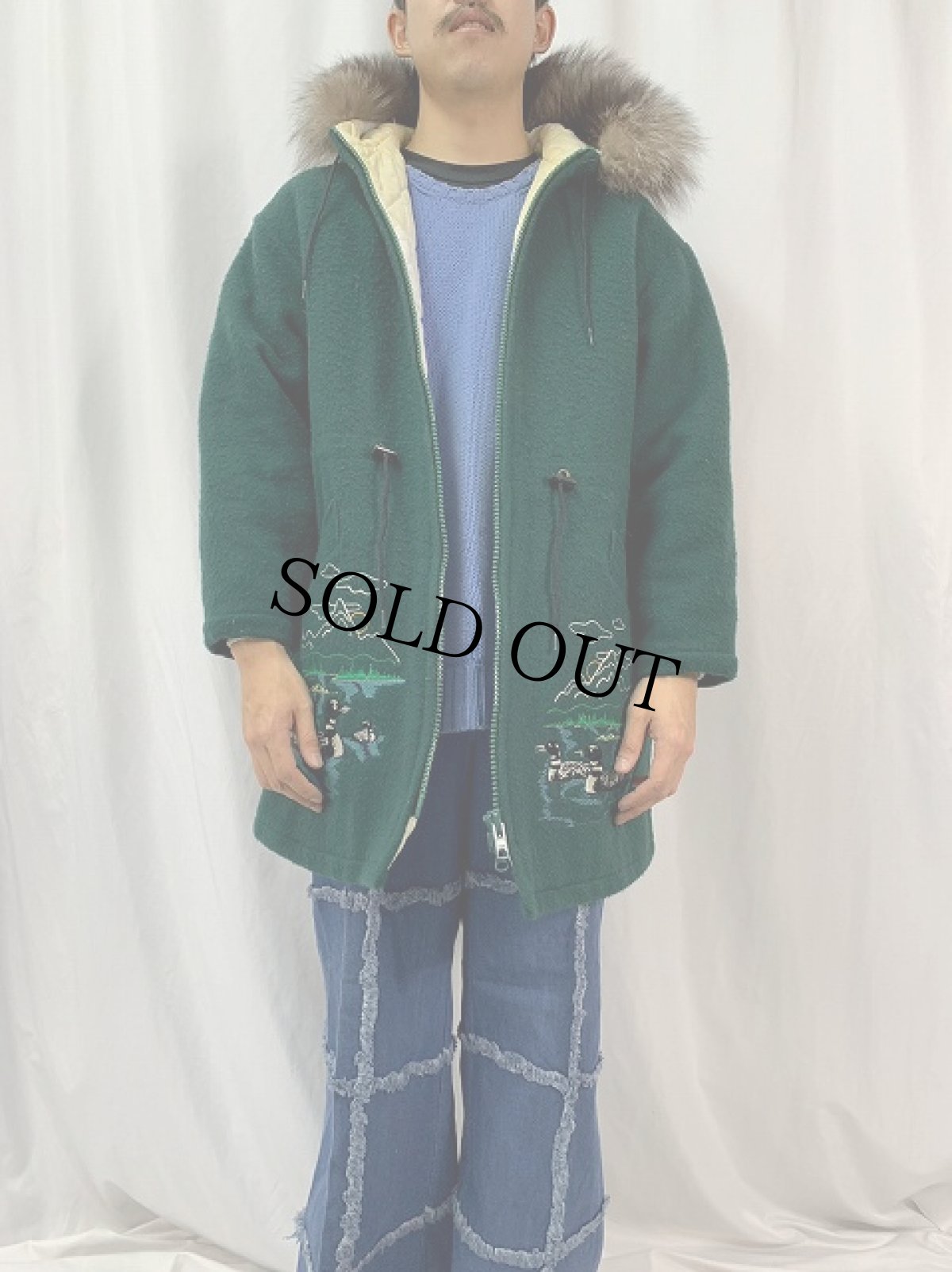 画像2: CANADA製 刺繍デザイン ウールエスキモーコート L (2)