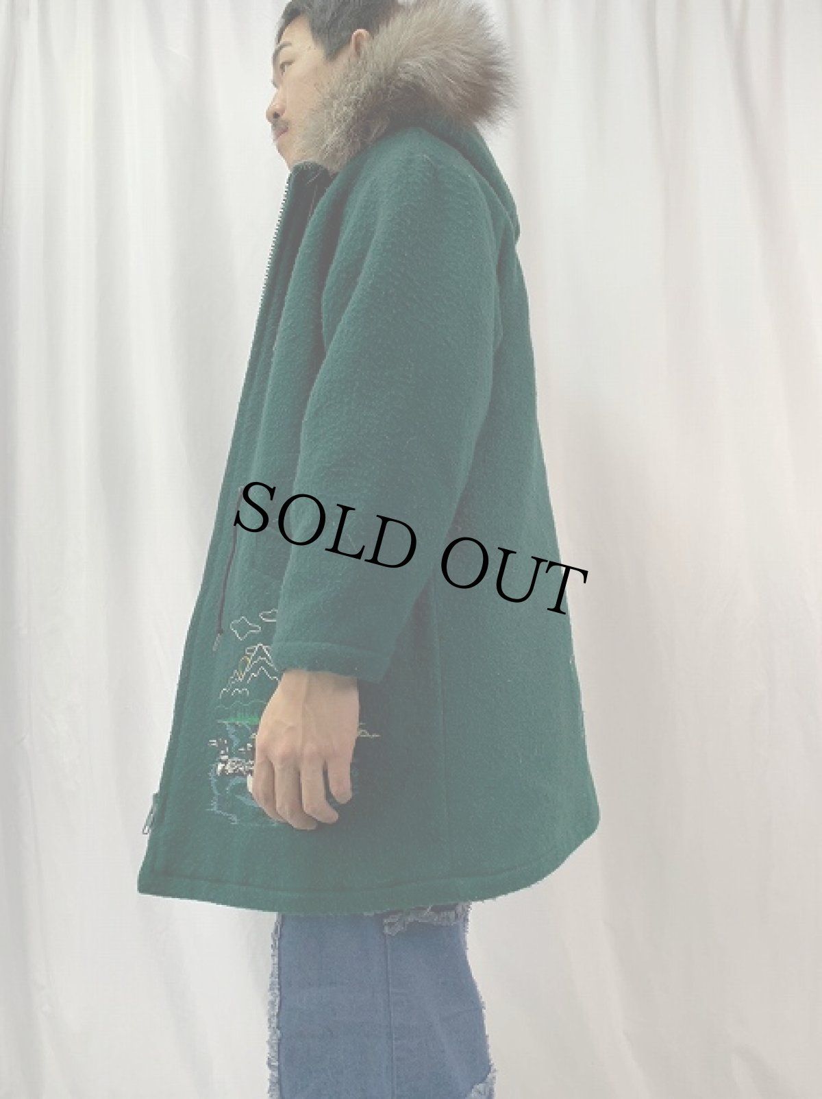 画像3: CANADA製 刺繍デザイン ウールエスキモーコート L (3)