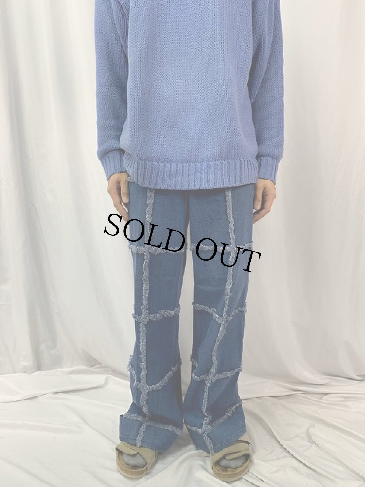 画像2: 70's フリンジデザイン デニムフレアパンツ W31 (2)