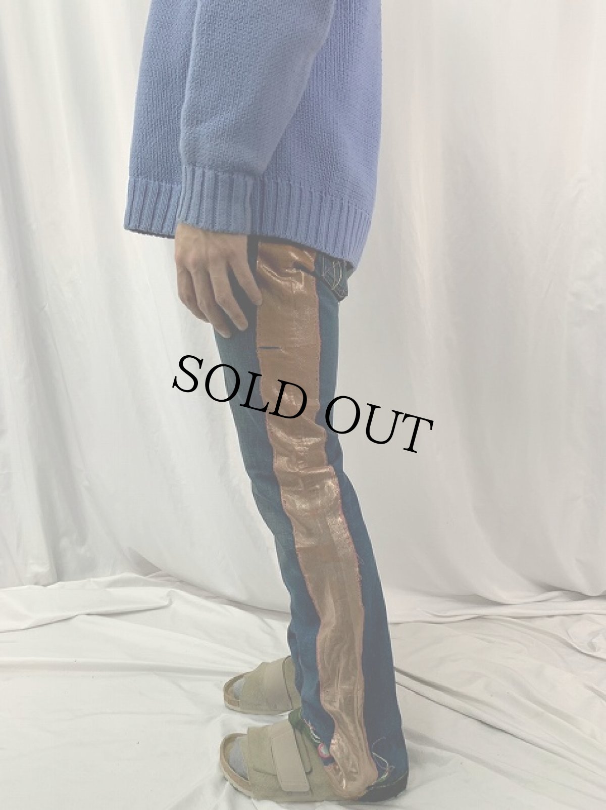 画像3: 70's 刺繍×サイドラインカスタム デニムフレアパンツ W32 (3)