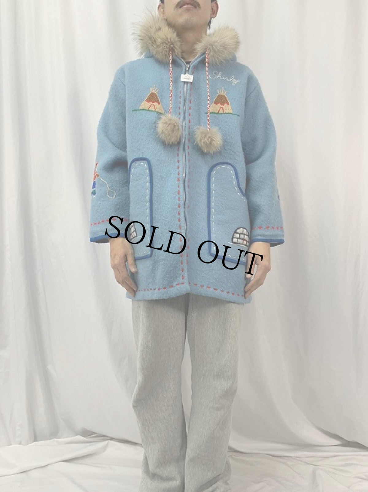 画像2: 刺繍デザイン ウールエスキモーコート (2)