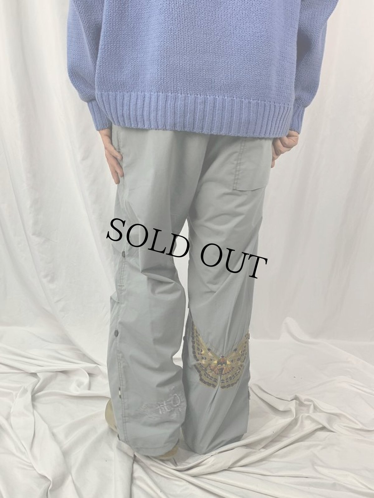 画像4: 2000's "龍年" 漢字×蝶刺繍 イージーパンツ M (4)