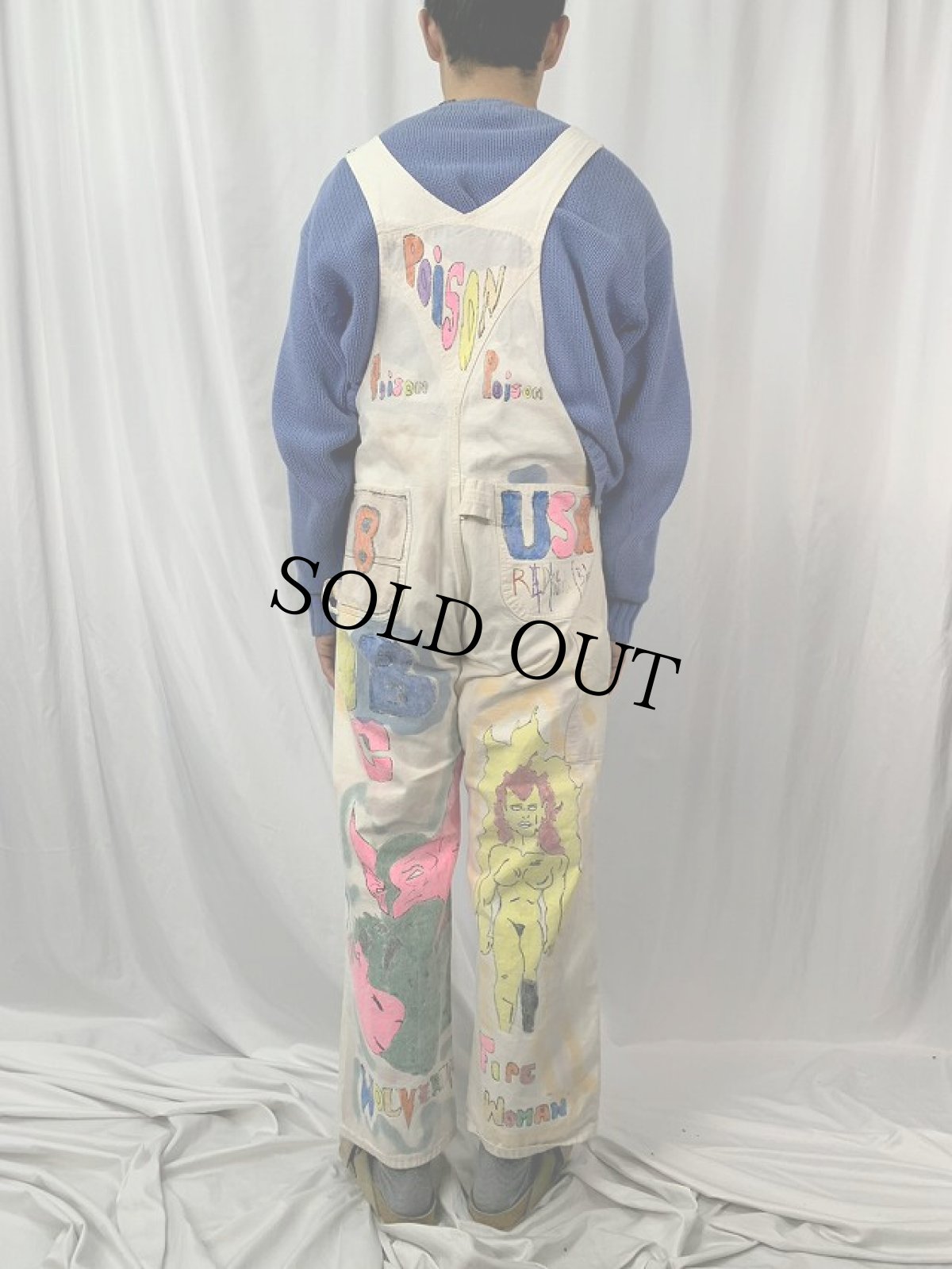 画像5: 80〜90's SEARS USA製 ハンドペイント オーバーオール W35 (5)