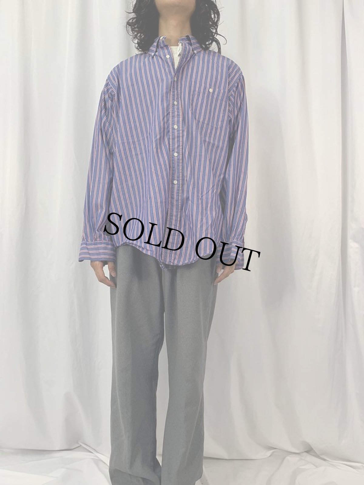 画像2: 90's〜 BROOKS BROTHERS USA製 ストライプ柄 コットンポプリンボタンダウンシャツ SIZE17 1/2-7 (2)