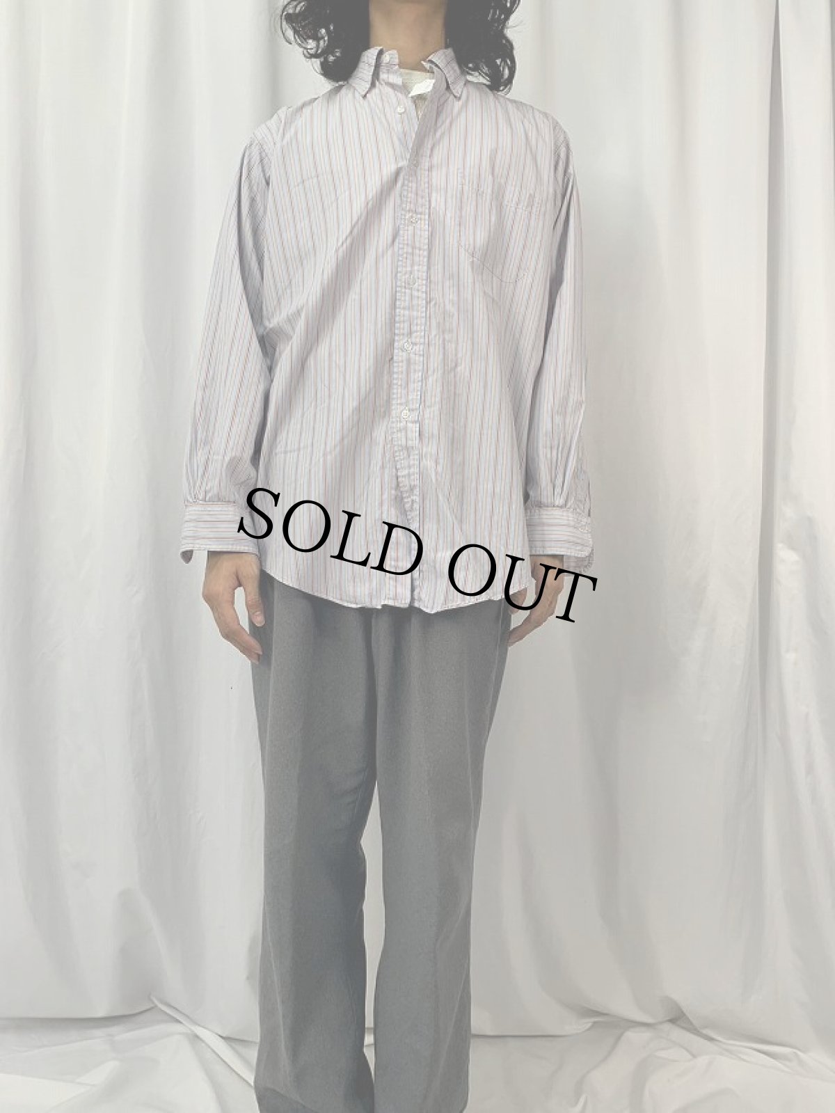 画像2: 90's BROOKS BROTHERS USA製 ストライプ柄 コットンポプリンボタンダウンシャツ SIZE17 1/2-5 (2)