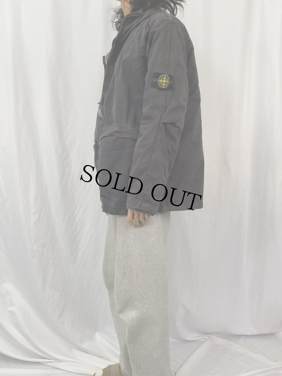 画像3: 90's STONE ISLAND Paul Harvey期 ITALY製 "Raso Gommato" ライナー付き ガーメントダイ コットンフードジャケット XL (3)