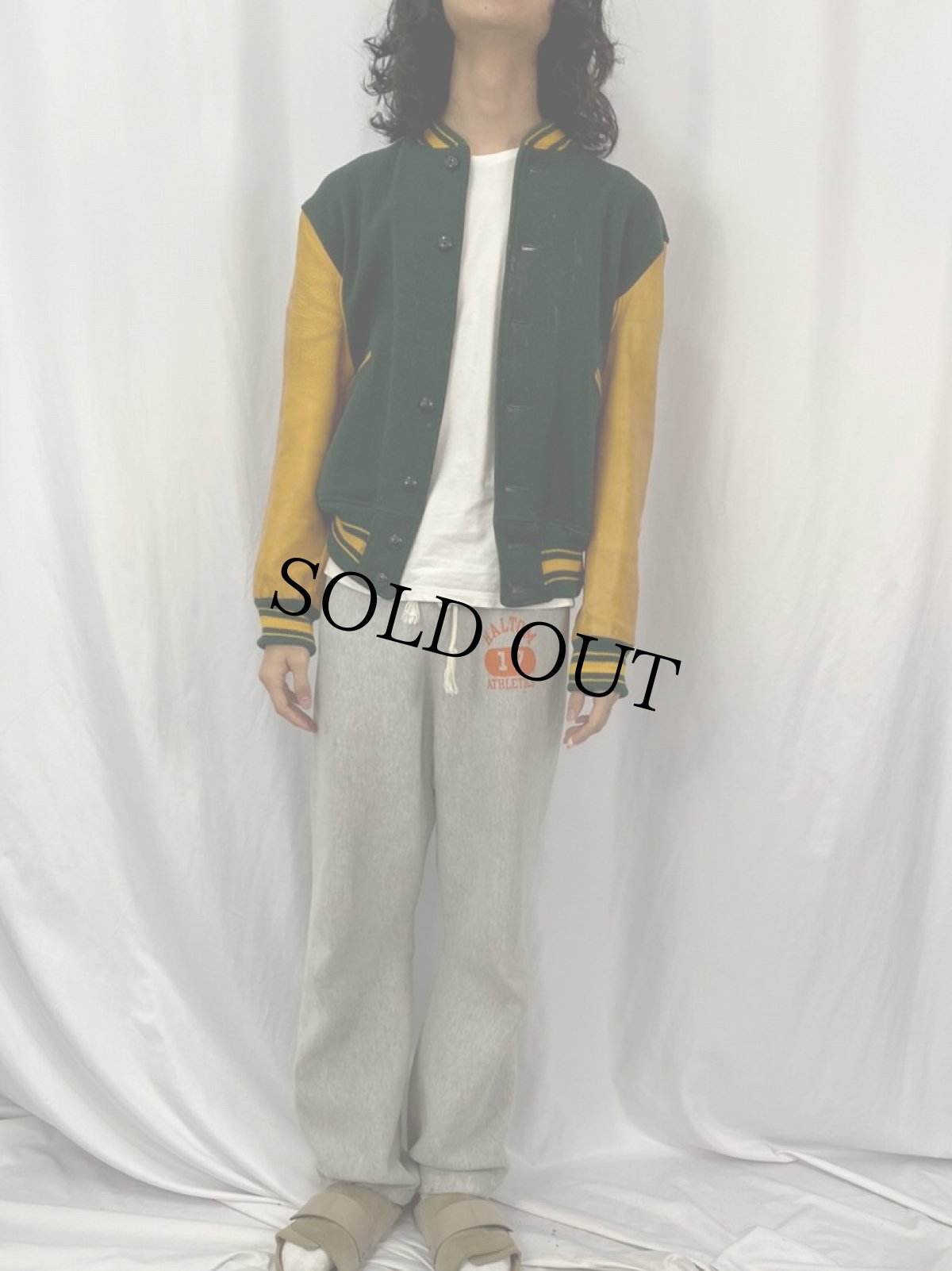 画像2: 50's BUTWIN レザー×メルトン ボタンスタジャン SIZE40 (2)