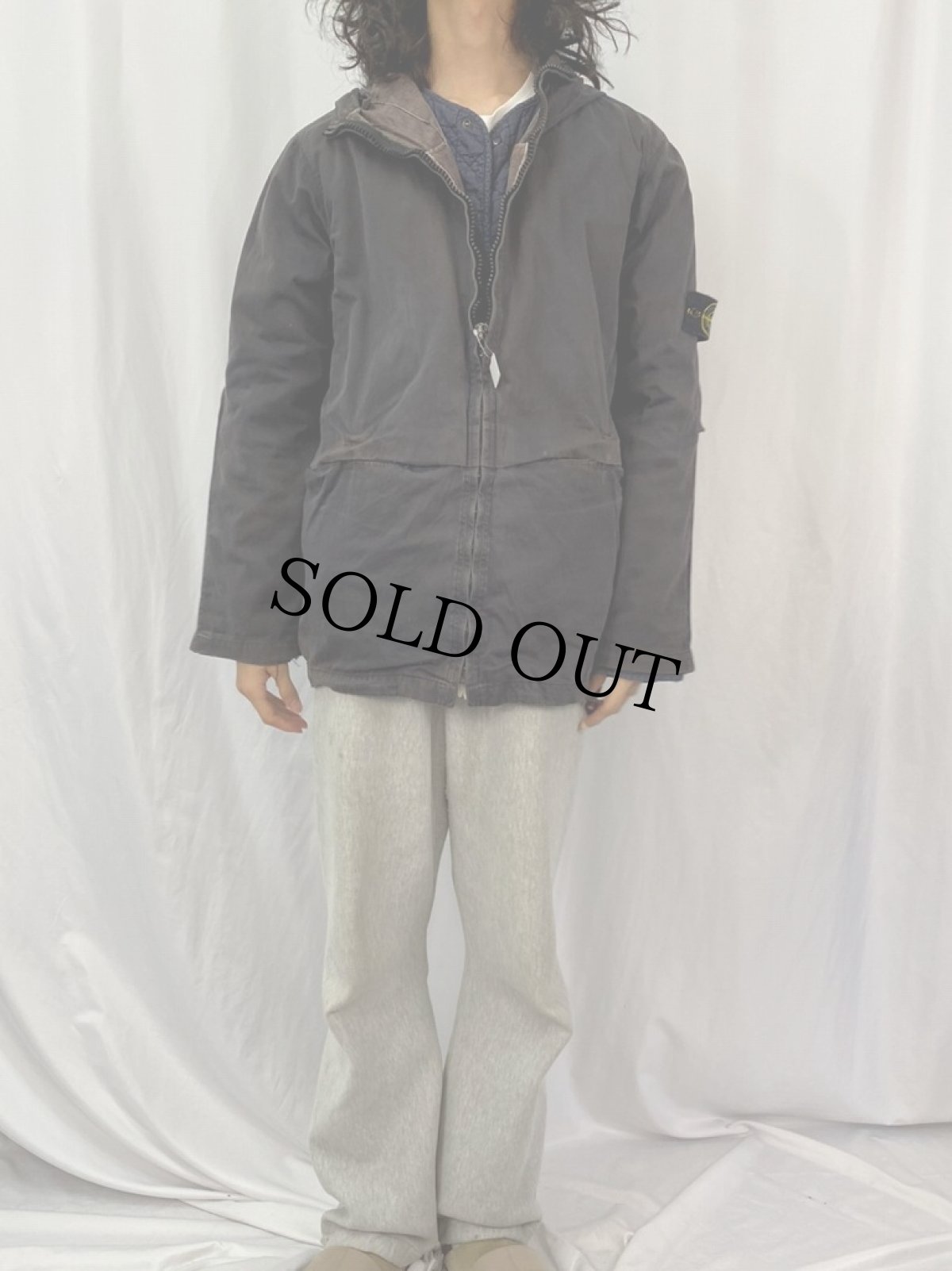 画像2: 90's STONE ISLAND Paul Harvey期 ITALY製 "Raso Gommato" ライナー付き ガーメントダイ コットンフードジャケット XL (2)