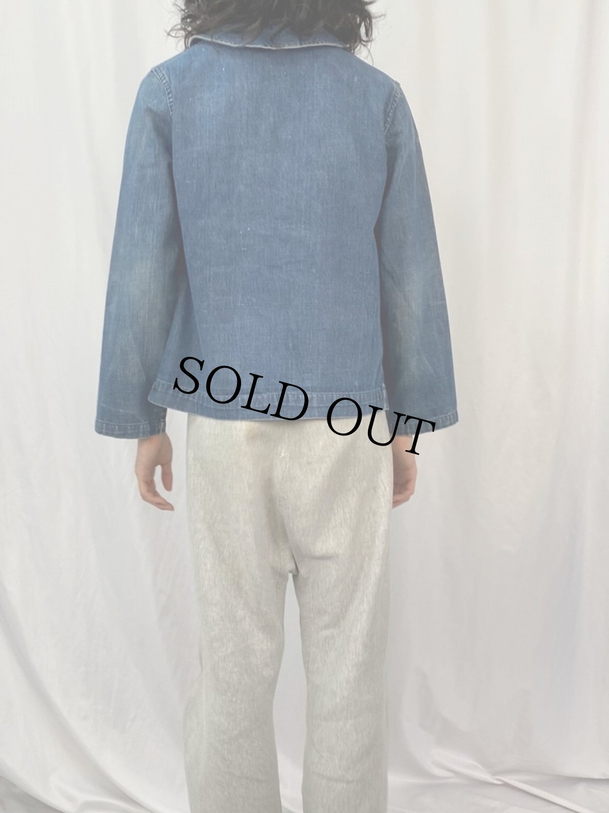 画像4: 40's U.S.NAVY チェンジボタン ショールカラーデニムカバーオール (4)