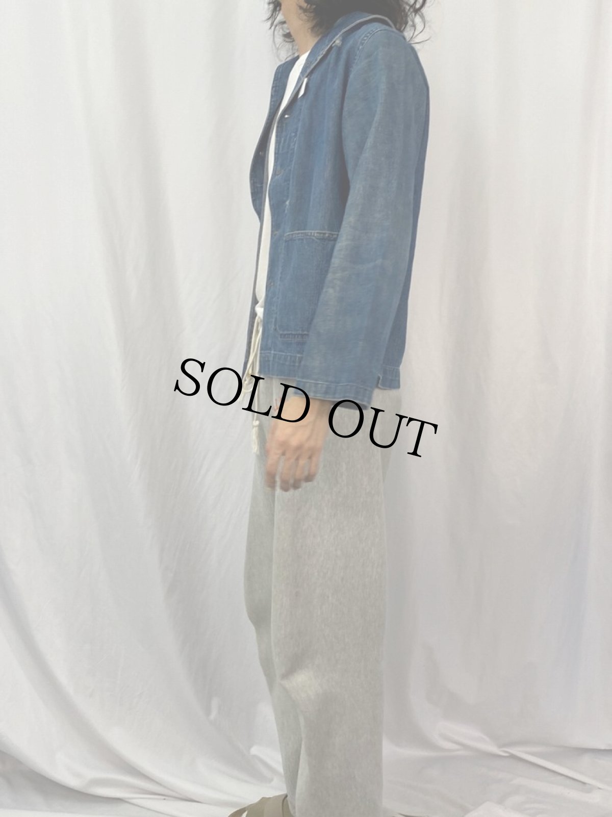 画像3: 40's U.S.NAVY チェンジボタン ショールカラーデニムカバーオール (3)