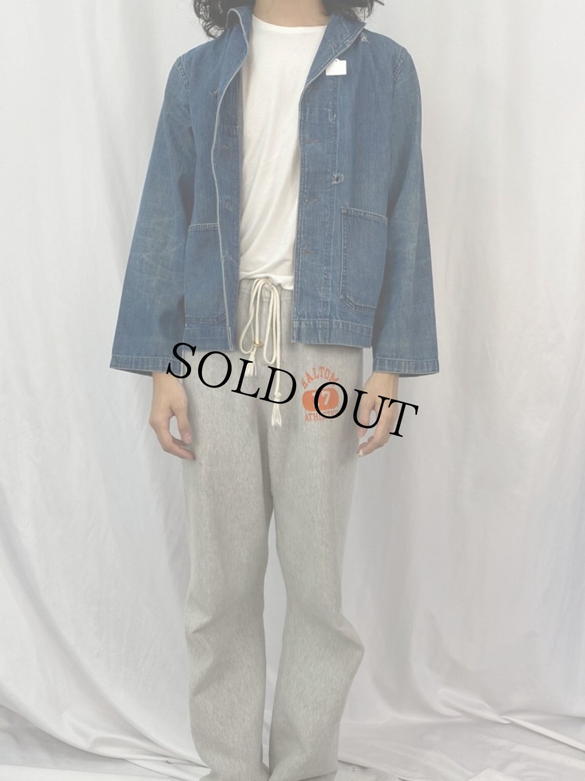 画像2: 40's U.S.NAVY チェンジボタン ショールカラーデニムカバーオール (2)