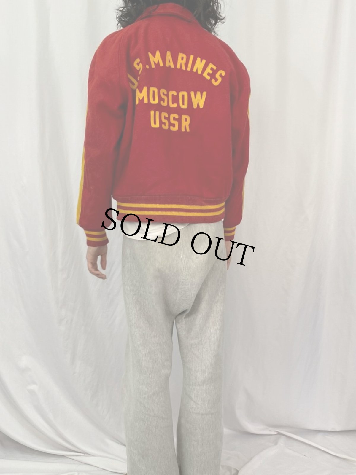 画像4: 60's USMC "U.S.MARINES MOSCOW USSR" フェルトパッチ×チェーン刺繍×ワッペン 襟付きメルトンスタジャン (4)