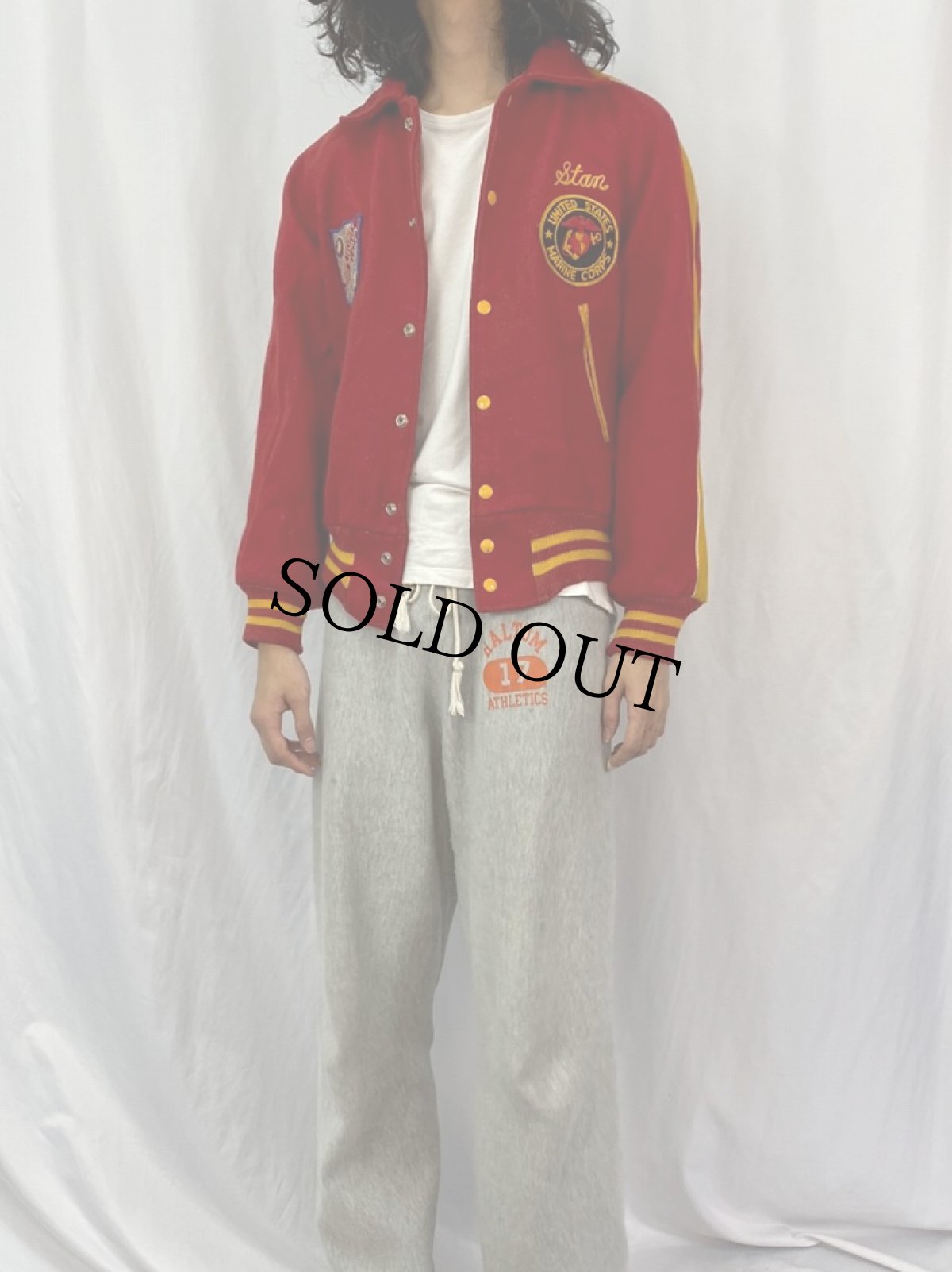 画像2: 60's USMC "U.S.MARINES MOSCOW USSR" フェルトパッチ×チェーン刺繍×ワッペン 襟付きメルトンスタジャン (2)