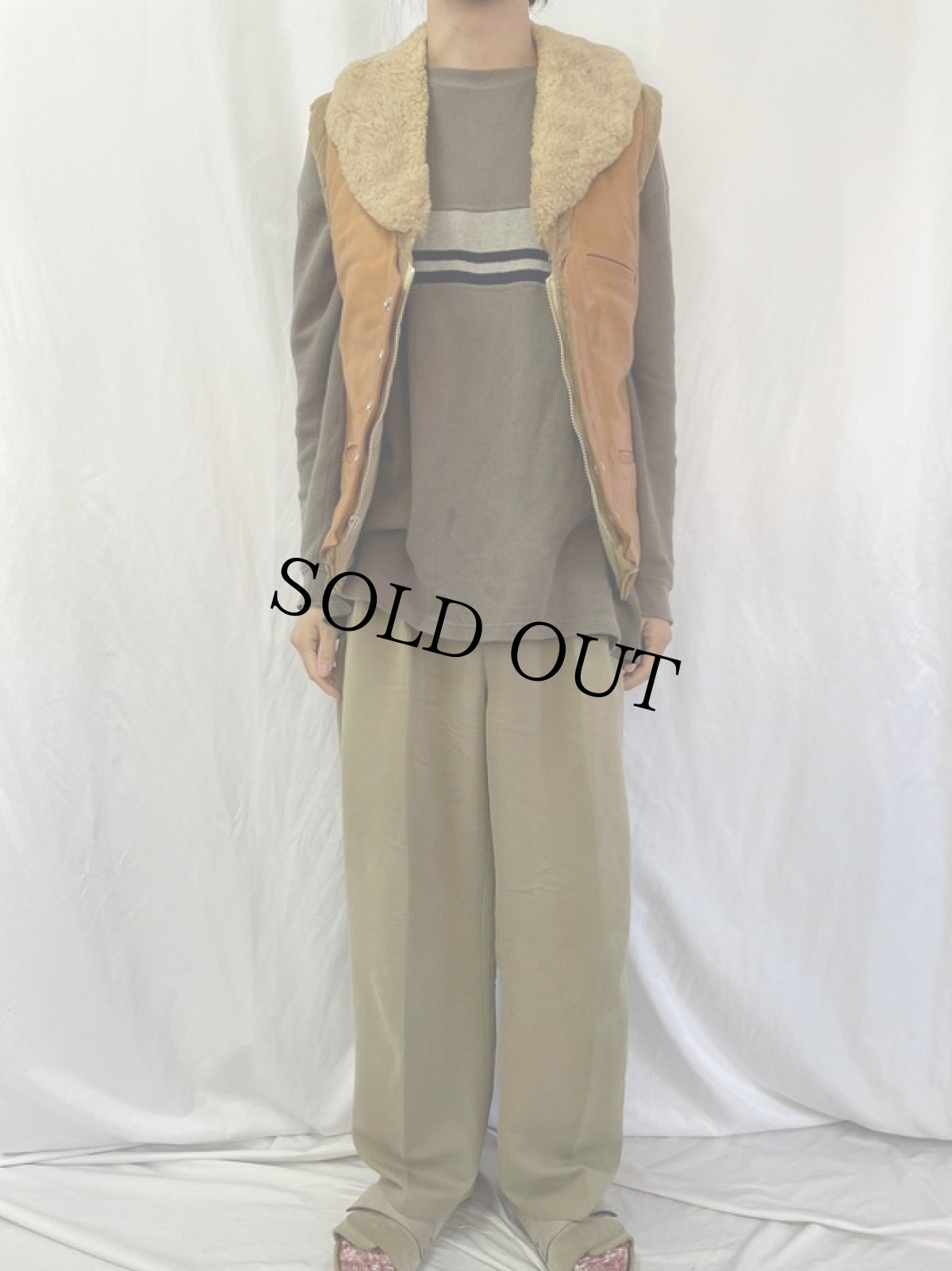 画像2: 70's STORM MOUNTAIN SPORTSWEAR USA製 中綿入り レザー×コーデュロイベスト SIZE44 (2)