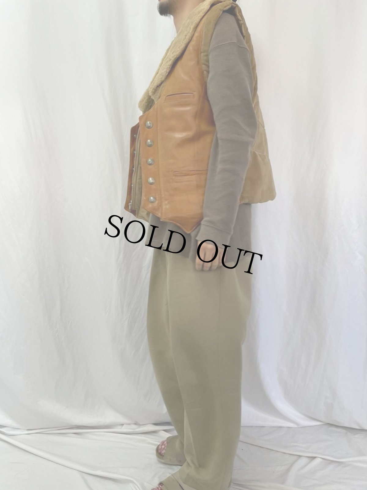 画像3: 70's STORM MOUNTAIN SPORTSWEAR USA製 中綿入り レザー×コーデュロイベスト SIZE44 (3)
