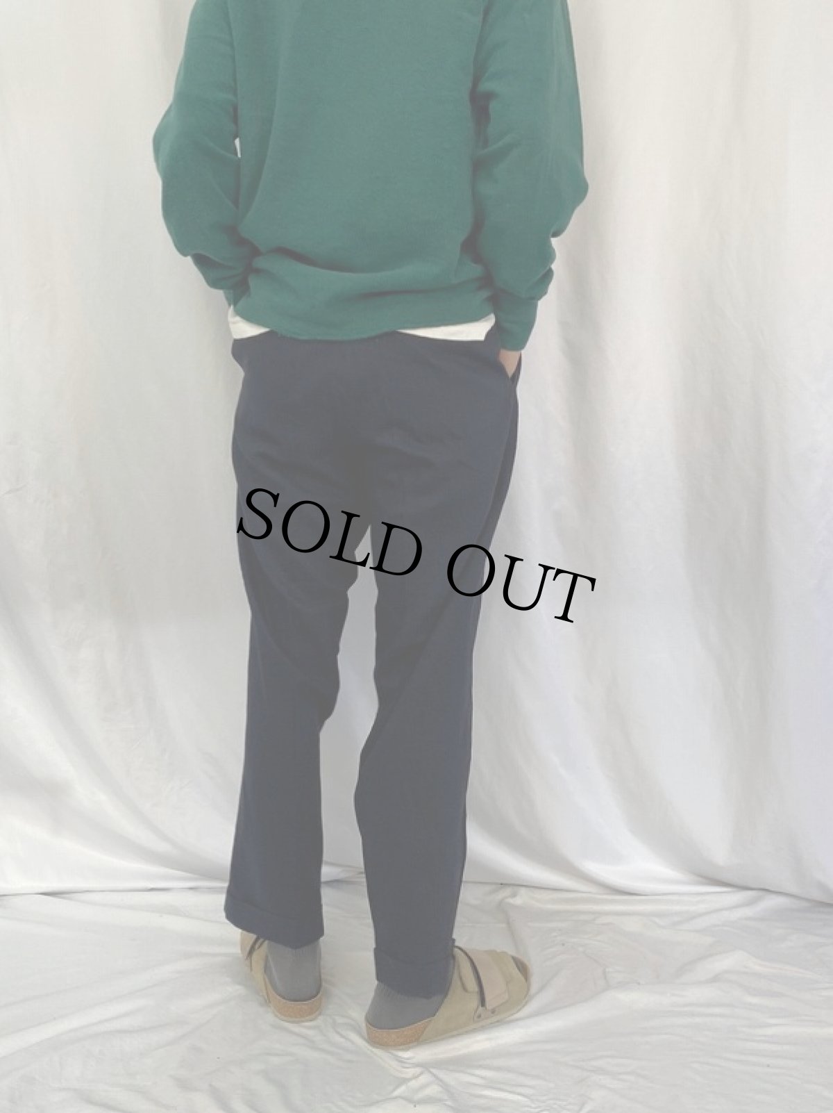 画像4: 60〜70's ストライプ柄織 ウールスラックス BLACK W32 (4)