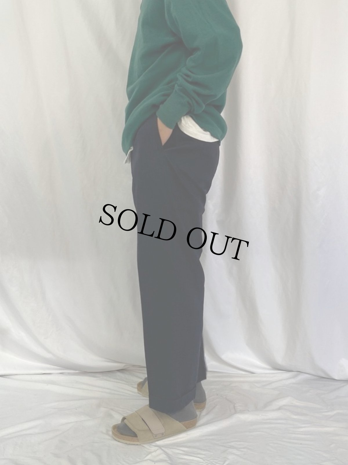 画像3: 60〜70's ストライプ柄織 ウールスラックス BLACK W32 (3)