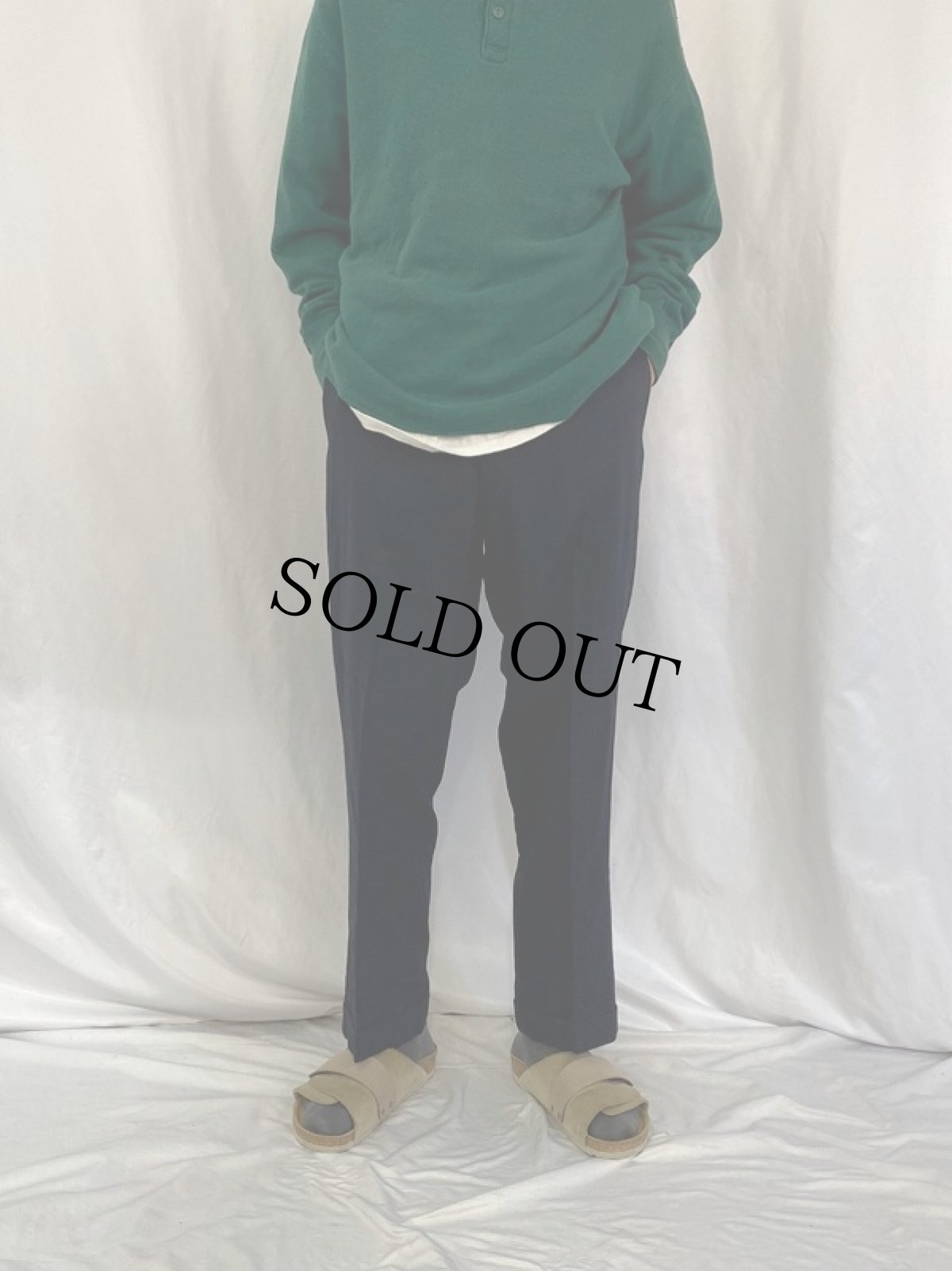 画像2: 60〜70's ストライプ柄織 ウールスラックス BLACK W32 (2)