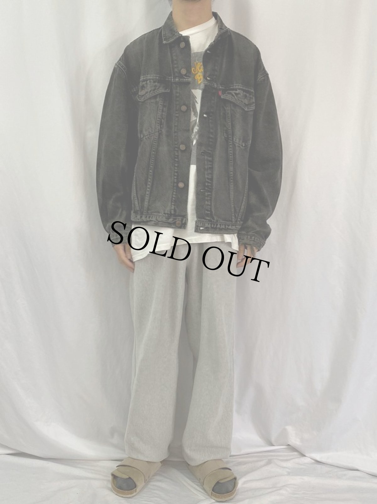 画像2: 90's Levi's 75525-0260 ブラックデニムジャケット L (2)