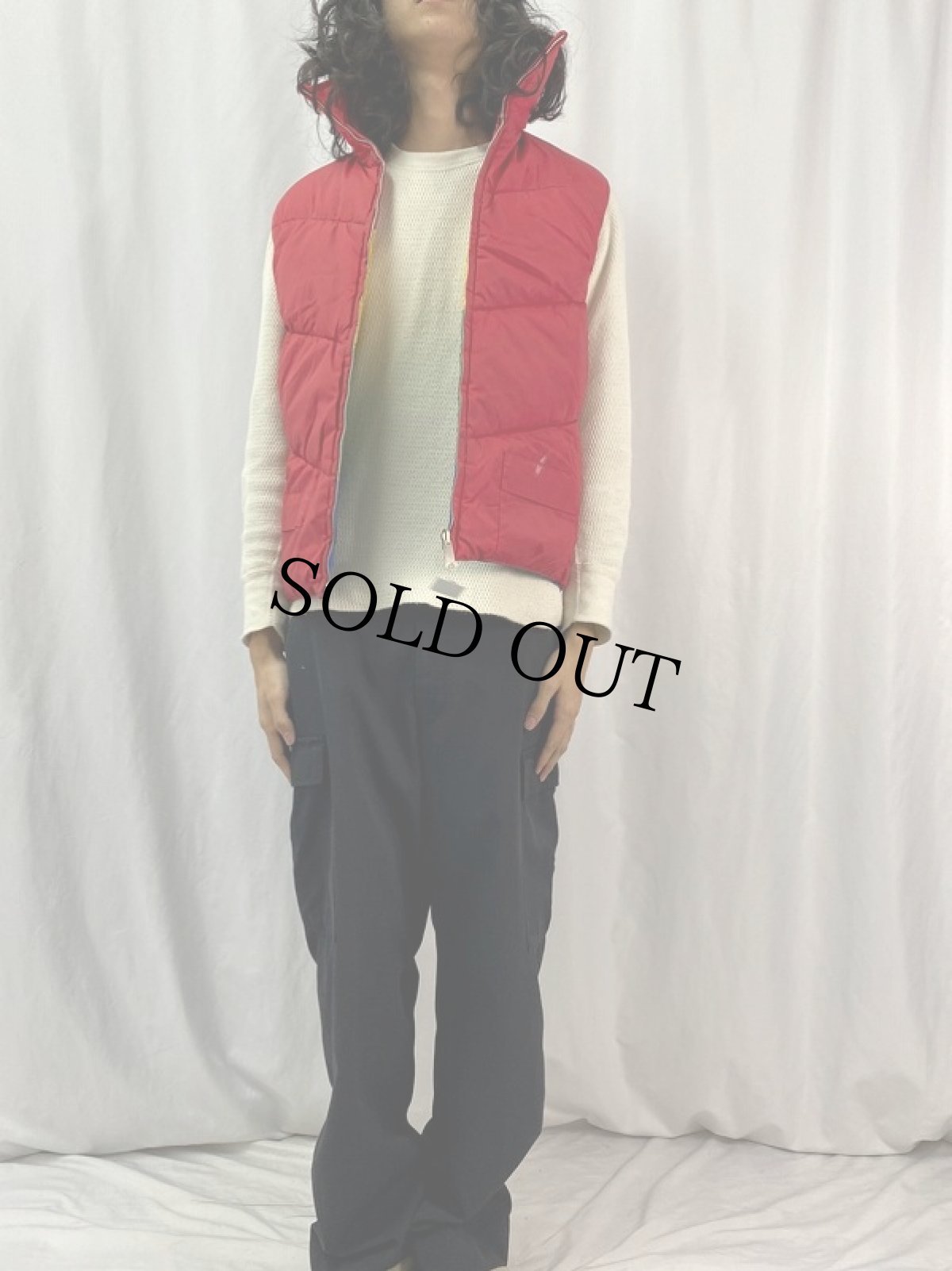 画像5: 70's マルチカラーボーダー柄 ハイネックダウンベスト (5)