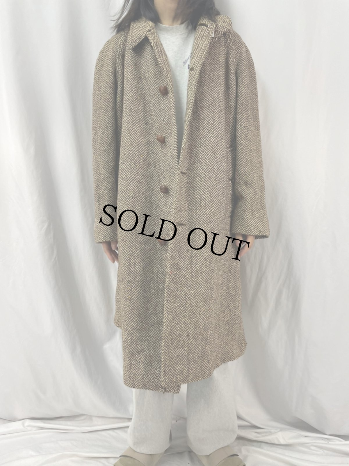 画像2: 50's BURBERRYS ENGLAND製 "IRISH TWEED" ヘリンボーン織 ツイードステンカラーコート (2)