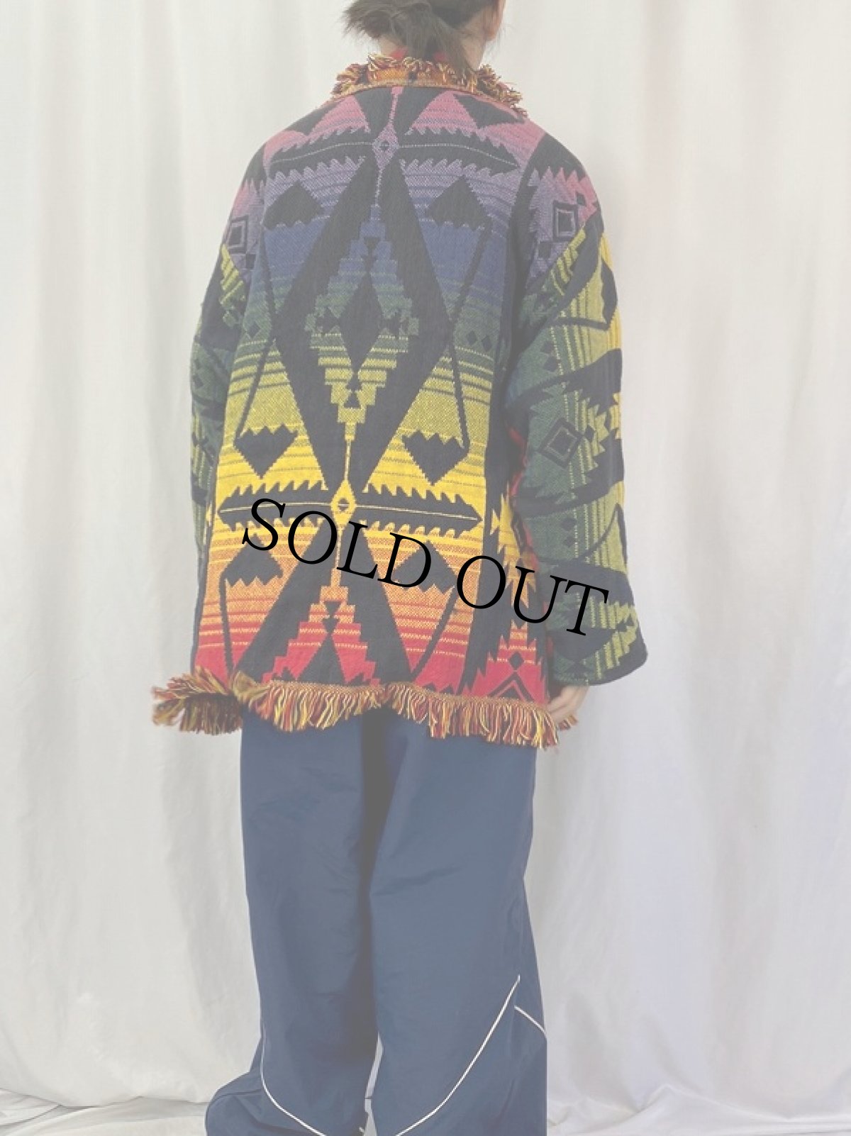 画像4: ネイティブ柄 フリンジデザイン ラグジャケット (4)