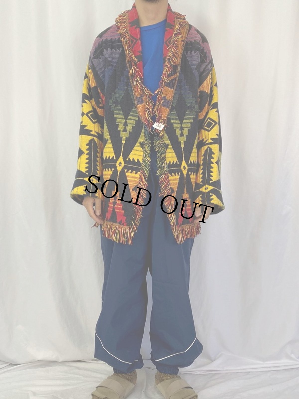 画像2: ネイティブ柄 フリンジデザイン ラグジャケット (2)