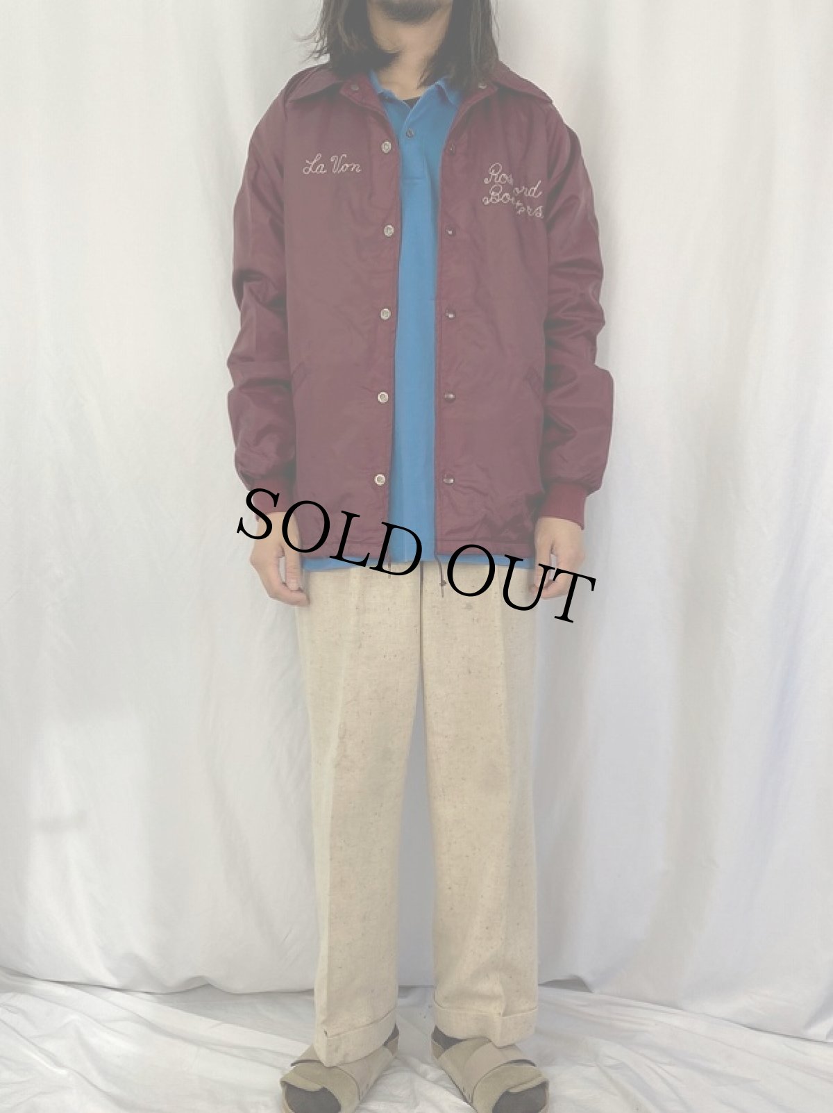 画像2: 70's USA製 チェーン刺繍 裏ボア コーチジャケット L (2)