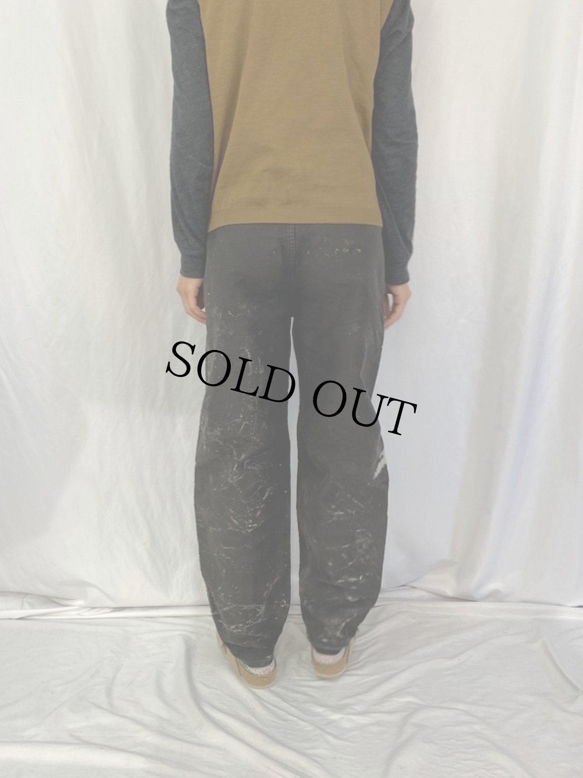 画像4: EURO ADOLPHE LAFONT ペンキペイント ブラックモールスキンワークパンツ W32 (4)