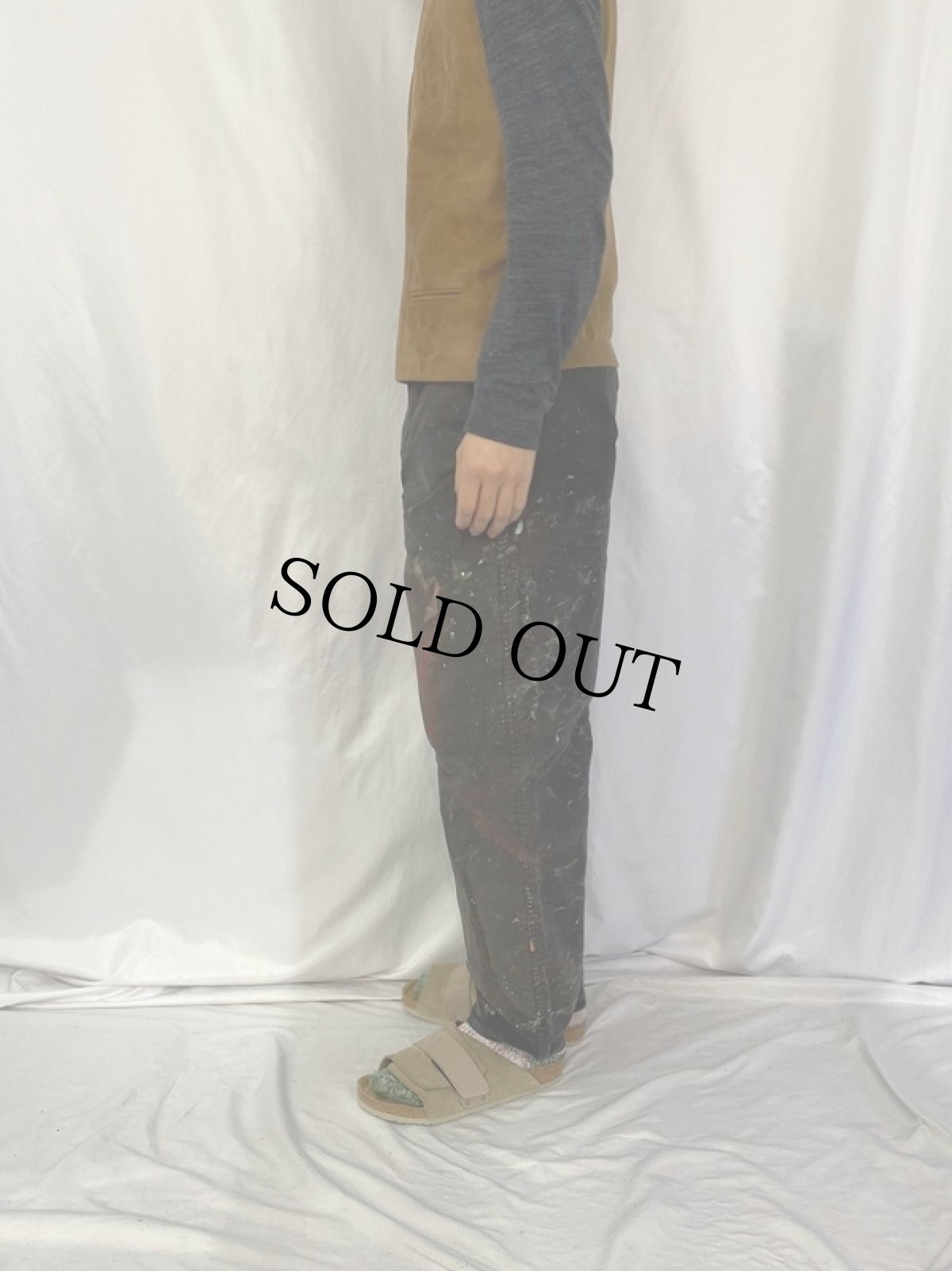 画像3: EURO ADOLPHE LAFONT ペンキペイント ブラックモールスキンワークパンツ W32 (3)