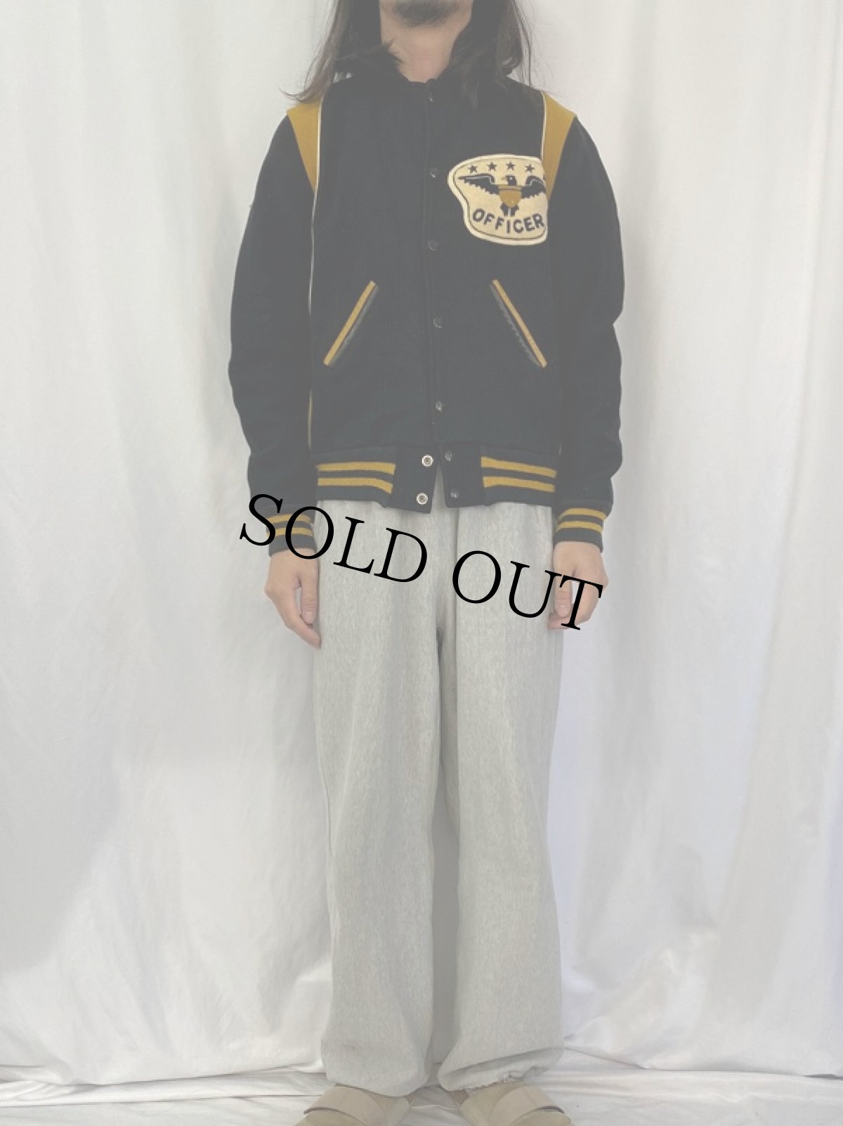 画像2: 50〜60's "OFFICER" ワッペン付き メルトンスタジャン  (2)