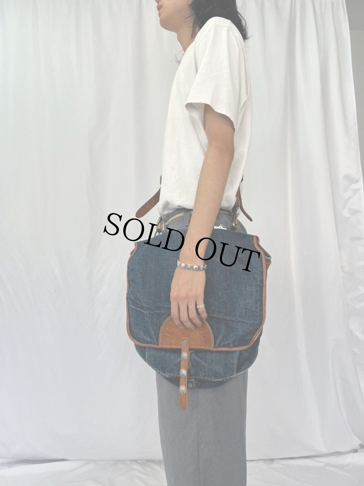 画像3: Ralph Lauren RRL "US MAIL BAG TYPE" レザーパイピング デニムメッセンジャーバッグ (3)