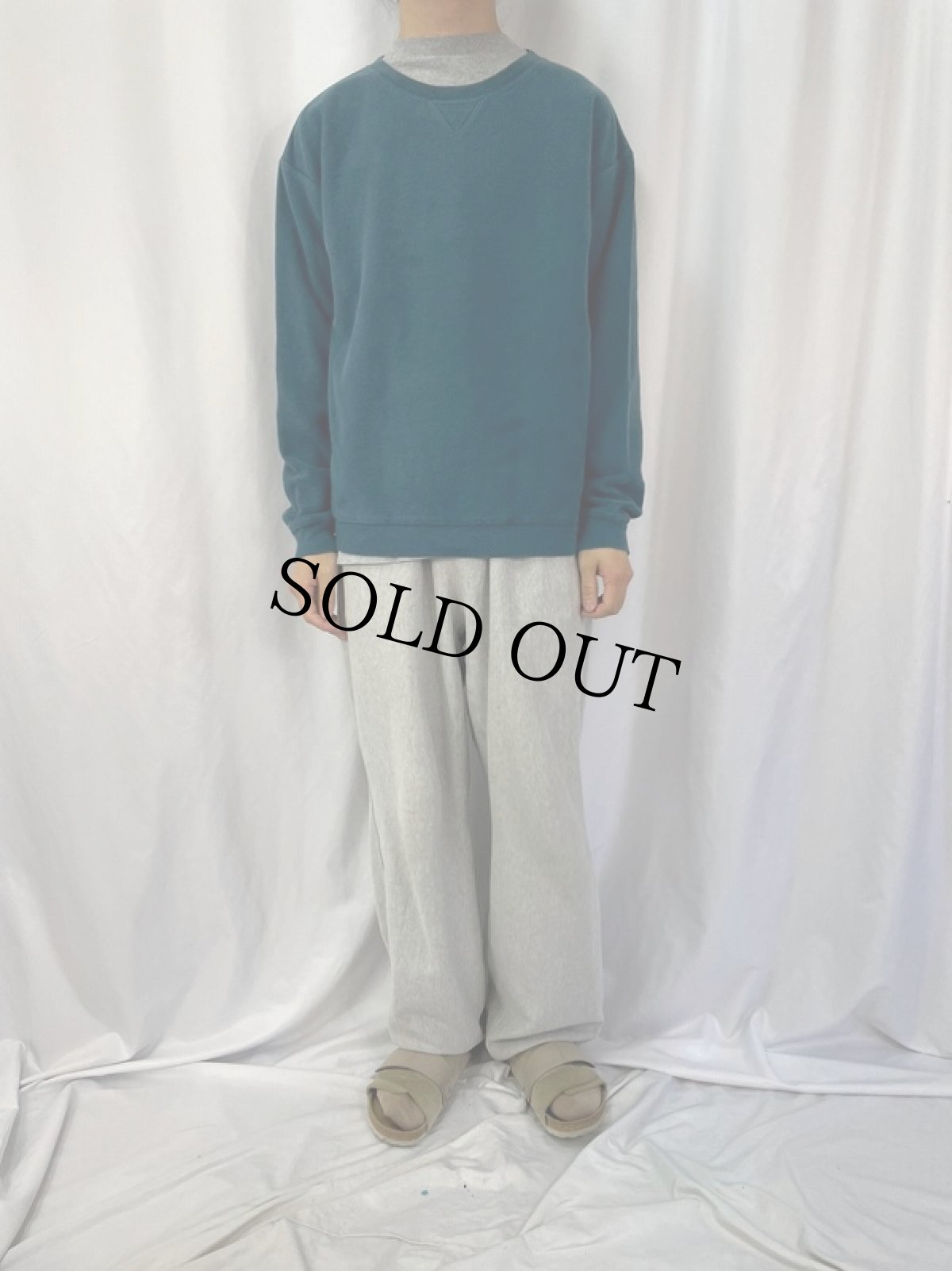 画像2: 90's LANDS'END USA製 前V パイルスウェット M (2)