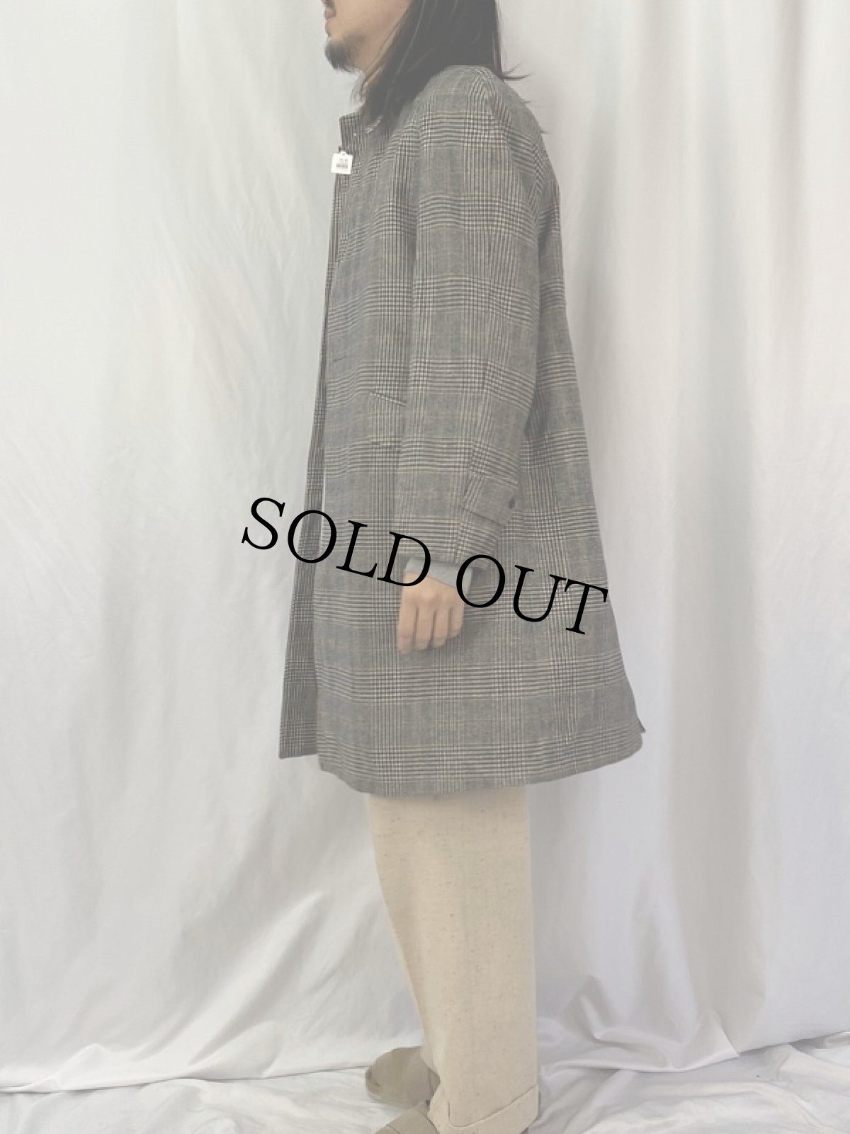 画像3: 80's Burberrys' ENGLAND製 グレンチェック柄 ツイードステンカラーコート SIZE36 (3)